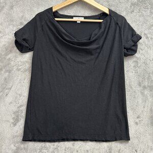James Perse Shirt Women 1 Small Cowl Draped Neck Black Top Blouse Casual Minimal